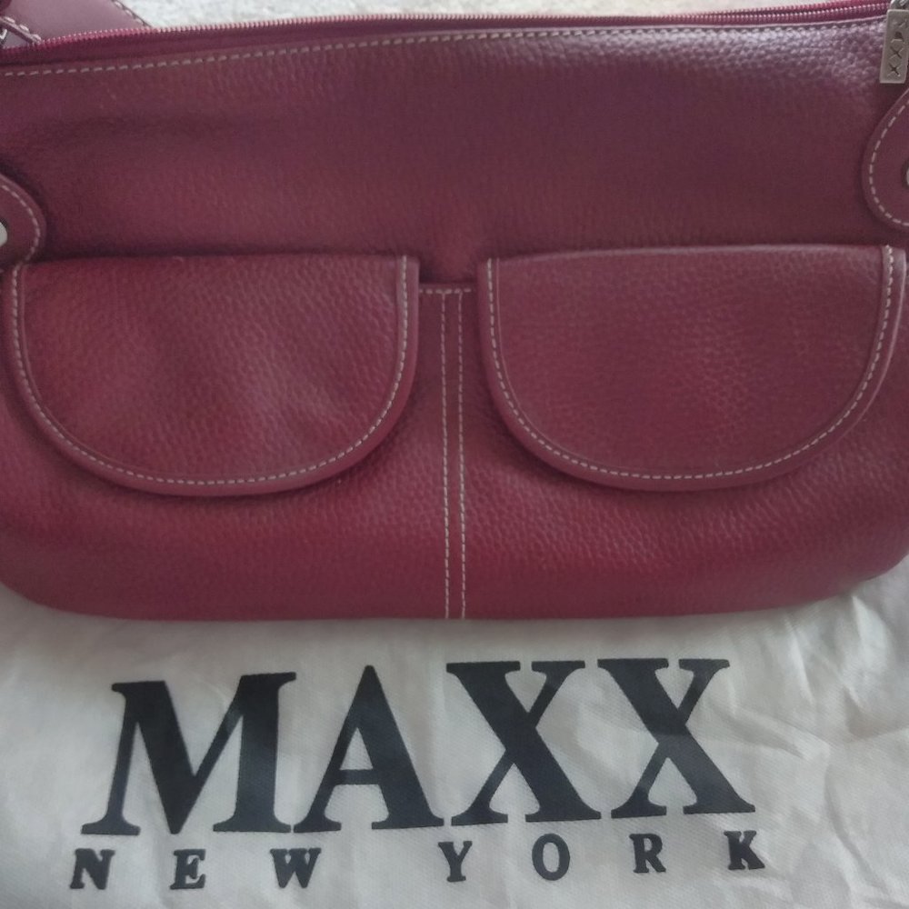 NWOT burgundy leather purse with dust bag